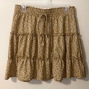 Indigo Rising Mustard Colored Floral Print Skirt Size Large